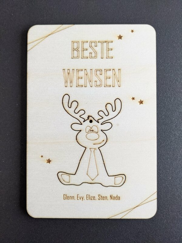 Houten Kerstkaart Rudolf